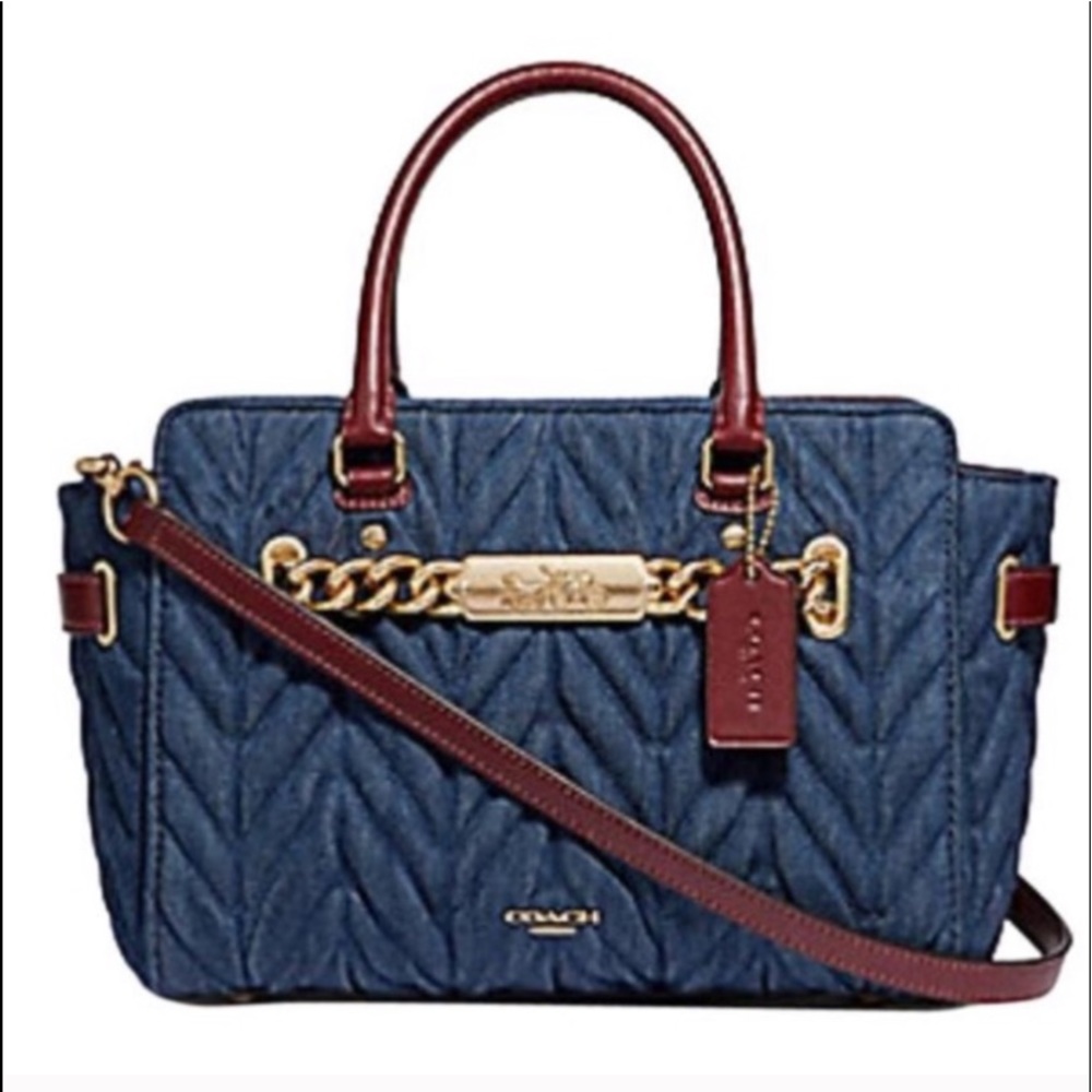 Coach denim pin tuck tufted  Blake carryall 25